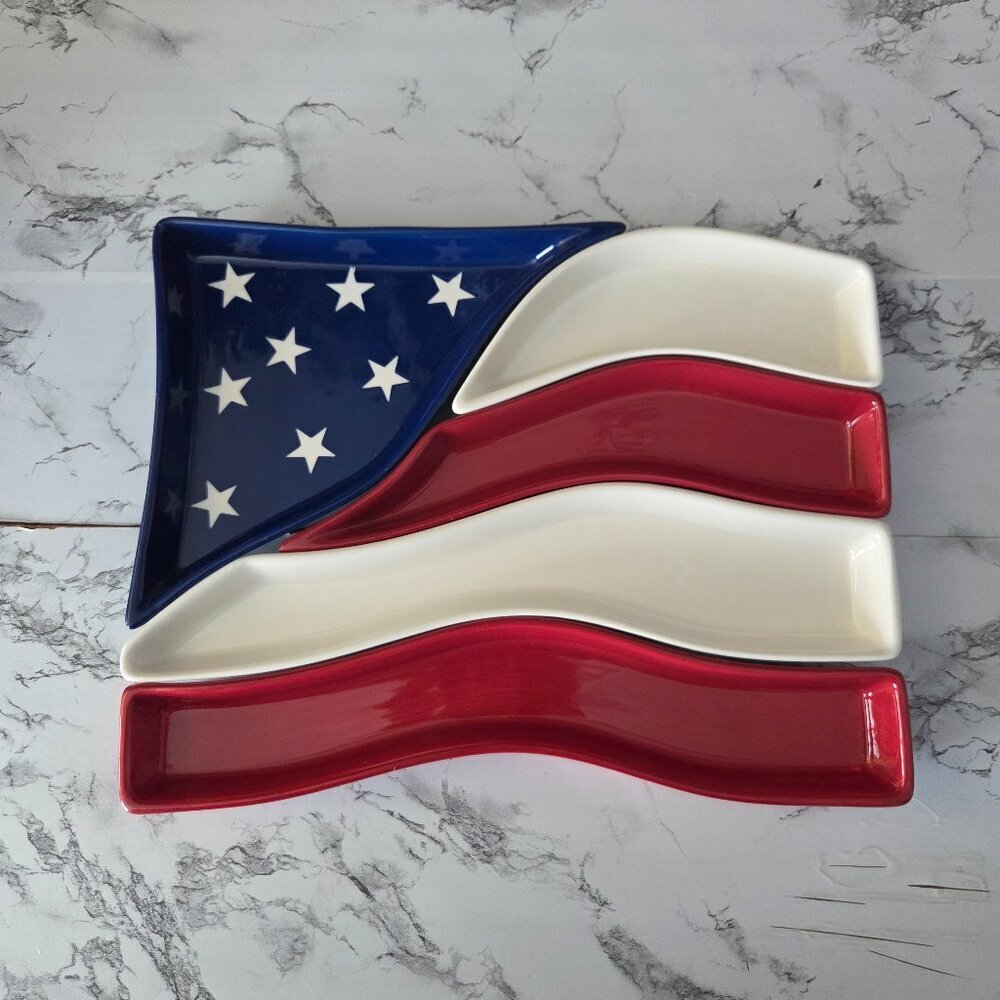 Home Interiors American Flag 5 Piece Serving Tray 4th Of July Holiday Party